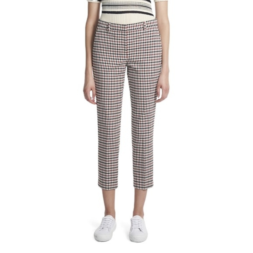 NEW Theory Treeca Ivory Portland Plaid Cropped Pants Size 10 Black Red Cream